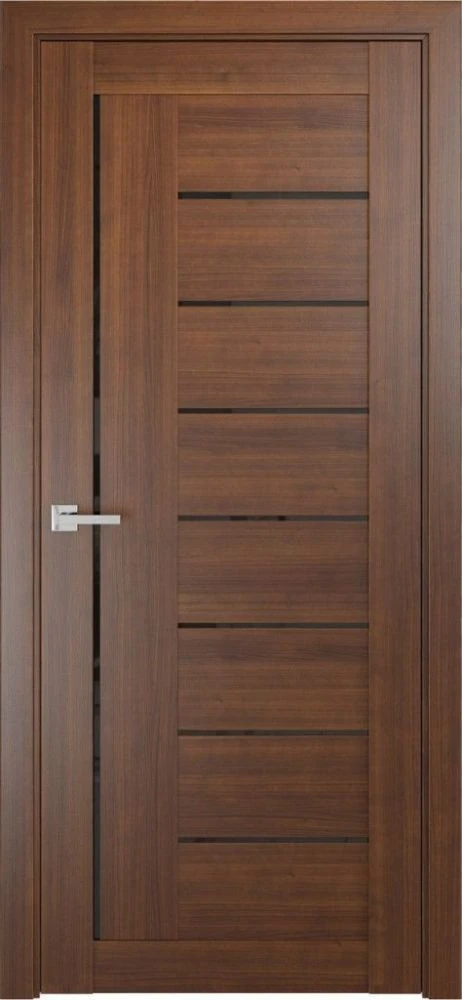 Фото Межкомнатная дверь ЛУ-17 орех темный (стекло лакобель чёрный, 900x2000)